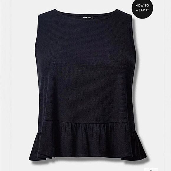 Torrid Black Texture Studio Knit High Neck Ruffle Crop Top Sz 1X 2X - Picture 2 of 6